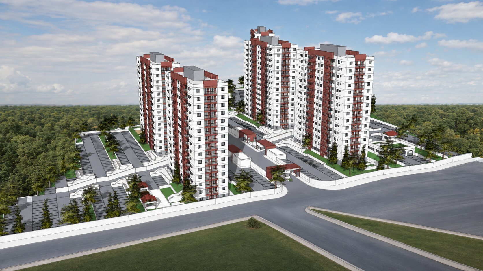 Perspectiva ilustrativa do projeto residencial com quatro torres